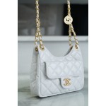 𝗖𝗛𝗔𝗡𝗘𝗟✦23𝑪 Early Spring Resort Collection Bright crinkled calfskin and gold metal Wave bag small white