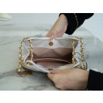 𝗖𝗛𝗔𝗡𝗘𝗟✦23𝑪 Early Spring Resort Collection Bright crinkled calfskin and gold metal Wave bag small white