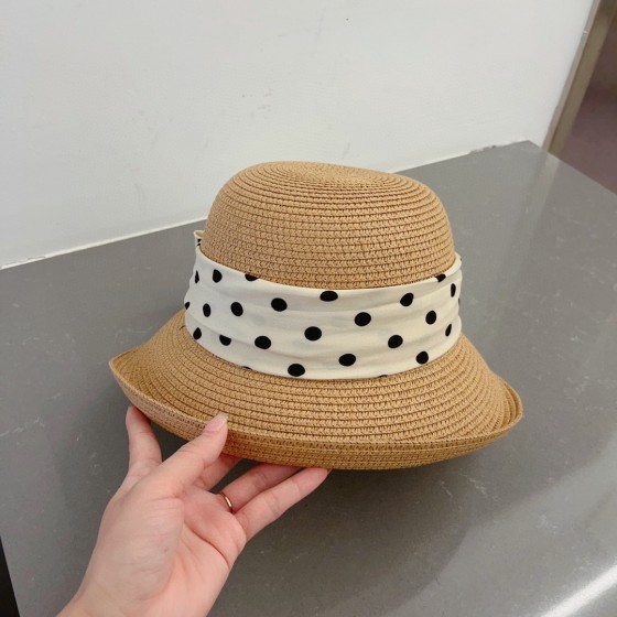 CHANEL socialite straw hat, polka dot hat