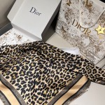 𝐃𝐢𝐨𝐫 ·《Leopard Print Square Scarf》 Gold 100% Silk