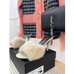 𝙎𝙖𝙞𝙣𝙩 𝙇𝙖𝙪𝙧𝙚𝙣𝙩 | 𝟐𝟎𝟐𝟐/𝐒𝐒 𝐧𝐞𝐰 YSL｜23ss early spring mink fur one high heel slippers