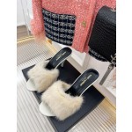𝙎𝙖𝙞𝙣𝙩 𝙇𝙖𝙪𝙧𝙚𝙣𝙩 | 𝟐𝟎𝟐𝟐/𝐒𝐒 𝐧𝐞𝐰 YSL｜23ss early spring mink fur one high heel slippers