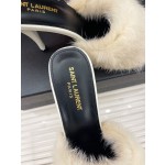 𝙎𝙖𝙞𝙣𝙩 𝙇𝙖𝙪𝙧𝙚𝙣𝙩 | 𝟐𝟎𝟐𝟐/𝐒𝐒 𝐧𝐞𝐰 YSL｜23ss early spring mink fur one high heel slippers
