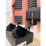 𝙎𝙖𝙞𝙣𝙩 𝙇𝙖𝙪𝙧𝙚𝙣𝙩 | 𝟐𝟎𝟐𝟐/𝐒𝐒 𝐧𝐞𝐰 YSL｜23ss early spring mink fur one high heel slippers