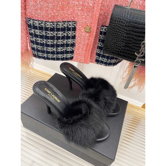 𝙎𝙖𝙞𝙣𝙩 𝙇𝙖𝙪𝙧𝙚𝙣𝙩 | 𝟐𝟎𝟐𝟐/𝐒𝐒 𝐧𝐞𝐰 YSL｜23ss early spring mink fur one high heel slippers