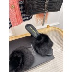 𝙎𝙖𝙞𝙣𝙩 𝙇𝙖𝙪𝙧𝙚𝙣𝙩 | 𝟐𝟎𝟐𝟐/𝐒𝐒 𝐧𝐞𝐰 YSL｜23ss early spring mink fur one high heel slippers