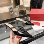 【Valentino】Valentino Black Patent Leather Buckle 4.5cm Mule Slippers