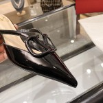【Valentino】Valentino Black Patent Leather Buckle 4.5cm Mule Slippers