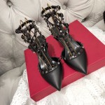 【Valentino】Valentino Valentino top version all black patent leather 3 straps 6.5cm high heels