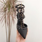 【Valentino】Valentino Valentino top version all black patent leather 3 straps 6.5cm high heels