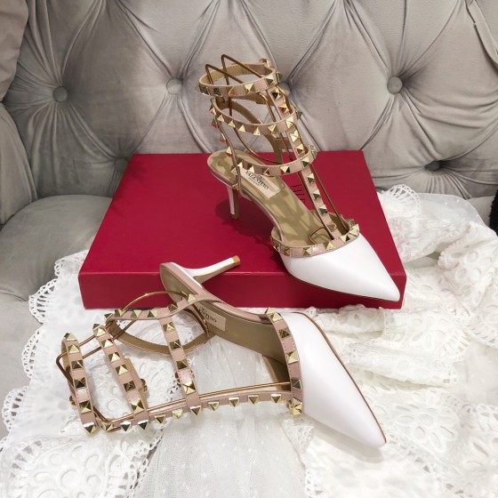 【Valentino】Valentino Valentino top version matte white 3 strap 6.5cm high heels