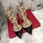 【Valentino】Valentino Valentino top version black patent leather 3 strap 6.5cm high heels