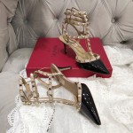 【Valentino】Valentino Valentino top version black patent leather 3 strap 6.5cm high heels