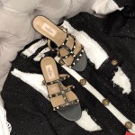 【Valentino】Valentino Top Edition Matte Black 3 Strap Flat Slippers