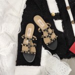 【Valentino】Valentino Top Edition Matte Black 3 Strap Flat Slippers