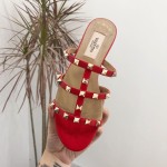 【Valentino】Valentino top version matte red 3 strap flat slippers