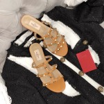 【Valentino】Valentino top version matte orange 3 strap flat slippers