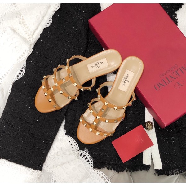 【Valentino】Valentino top version matte orange 3 strap flat slippers