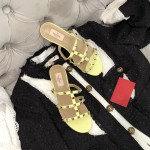 【Valentino】Valentino top version matte yellow 3 strap flat slippers