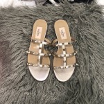 【Valentino】Valentino Top Edition Metallic Gunmetal 3 Strap Flat Slippers