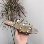 【Valentino】Valentino Top Edition Metallic Gunmetal 3 Strap Flat Slippers