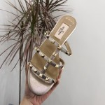 【Valentino】Valentino Top Edition Metallic Gunmetal 3 Strap Flat Slippers