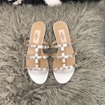 【Valentino】Valentino Top Edition Metallic Silver 3 Strap Flat Slippers