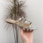 【Valentino】Valentino Top Edition Metallic Silver 3 Strap Flat Slippers