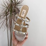 【Valentino】Valentino Top Edition Metallic Silver 3 Strap Flat Slippers