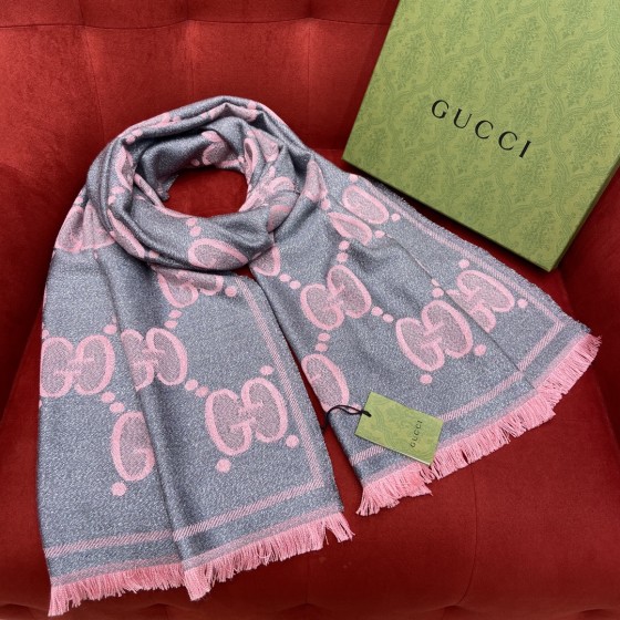 GUCCI Wool jacquard scarf 96% wool 2% polyamide 2% metal fiber