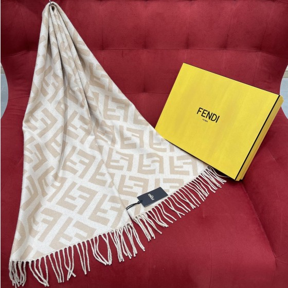 𝐅𝐞𝐧𝐝𝐢 Double-sided Cashmere Scarf with Big Tassel and Big Logo 100% Cashmere