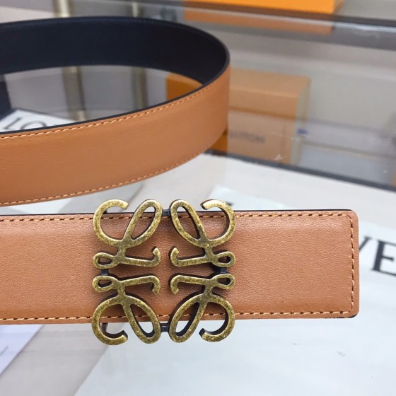 LOEVE stainless steel logo pattern metal buckle with top layer cowhide reversible