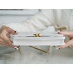 𝗖𝗛𝗔𝗡𝗘𝗟✦ Italian lychee grain calfskin 𝟮𝟐𝑲 New Chain 𝐦𝐢𝐧𝐢 𝐰𝐨𝐜 Cell Phone Bag White