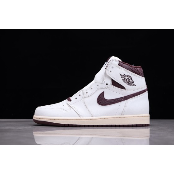 Air Jordan 1 sail white crackle burgundy snake print