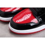 Air Jordan 1 patent leather black and red"