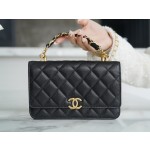 𝗖𝗛𝗔𝗡𝗘𝗟✦ Italian lychee grain calfskin 𝟮𝟐𝑲 New Chain 𝐰𝐨𝐜 Black Gold