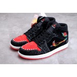 Air Jordan 1 Mid Black Red Embroidered Day of the Dead