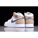 Air Jordan 1 Mid White Blue Brown