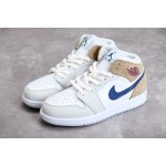 Air Jordan 1 Mid White Blue Brown