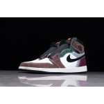 Air Jordan 1 High Top Colour Splicing Wit Bruin Zwart Purper Groen