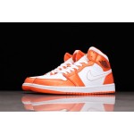 Air Jordan 1 White and Orange Small Buckle Shred Mid Top