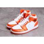 Air Jordan 1 White and Orange Small Buckle Shred Mid Top