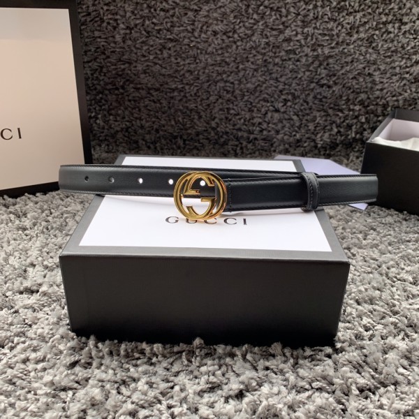 GUCCI imported top layer calfskin with classic double GG buckle