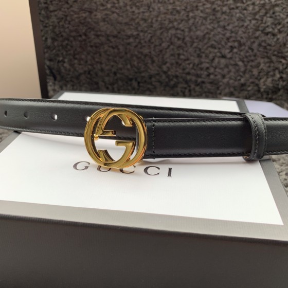 GUCCI imported top layer calfskin with classic double GG buckle