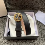 GUCCI imported top layer calfskin with classic double GG buckle