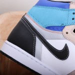 Air Jordan 1 beige, white, blue and black colour blocked