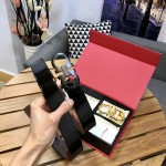 FERRAGAMO high-gloss series, double-button gift box, dual-purpose belt, high-quality pure copper buckle