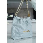 𝗖𝗛𝗔𝗘𝗡𝗟✦23C 22 handbag authentic tail leather haze blue small