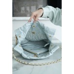 𝗖𝗛𝗔𝗘𝗡𝗟✦23C 22 handbag authentic tail leather haze blue small