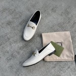 Gucci Super classic leather shoes mixed sheepskin leather leather sole horsebit buckle single shoes white